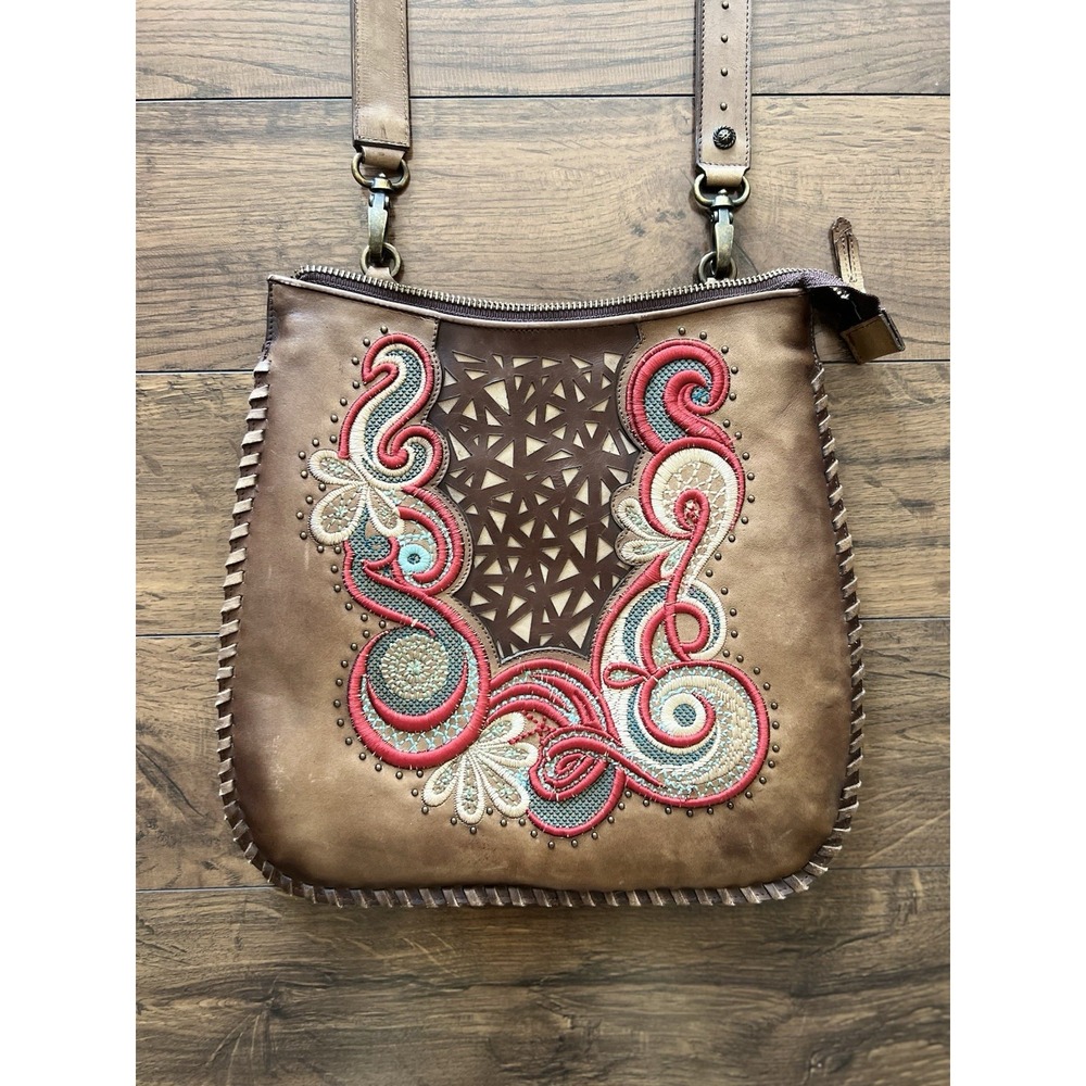 Corral Brown Satchel with Red and Cream Embroidery
